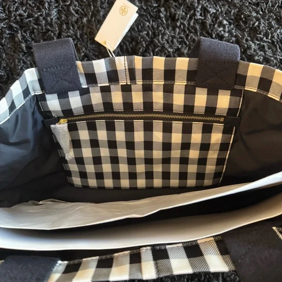 NWT: Tory Burch Piper Gingham Small Square Tote (Black & White) - Picture 3 of 4